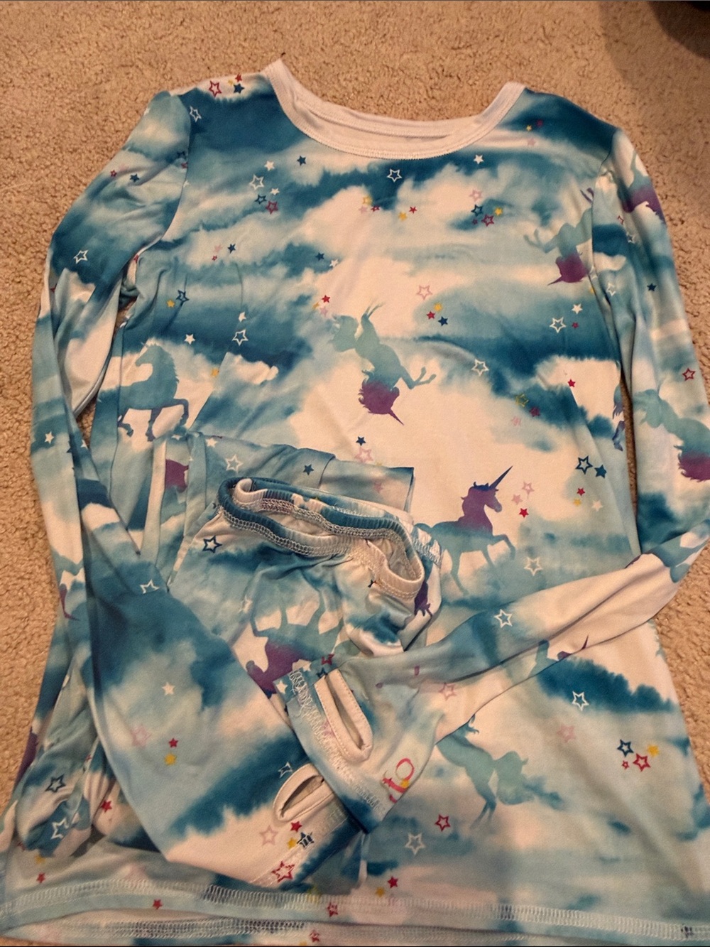 Girls' cuddle duds Blue Unicorn Cloud Long-Sleeve Top and leggings sz youth L